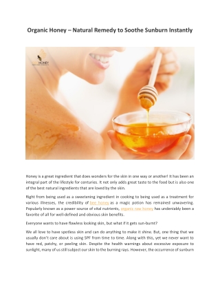 Organic Honey – Natural Remedy to Soothe Sunburn Instantly