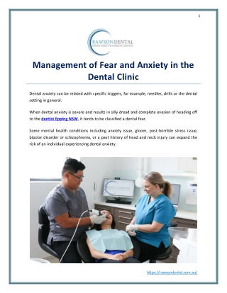 Management of Fear and Anxiety in the Dental Clinic