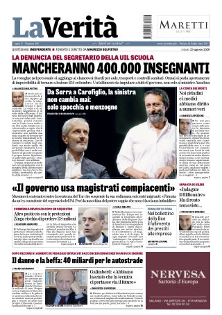 Rassegna stampa giornali pdf prime pagine 29 agosto 2020, sabato