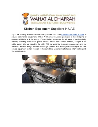 Kitchen Equipment Suppliers in UAE