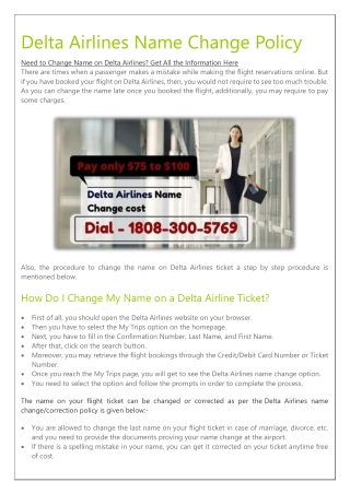 Delta Airlines ticket name change fee
