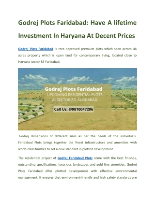 Godrej Plots Faridabad: Have A lifetime Investment In Haryana At Decent Prices