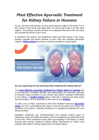 Most Effective Ayurvedic Treatment for Kidney Failure in Humans