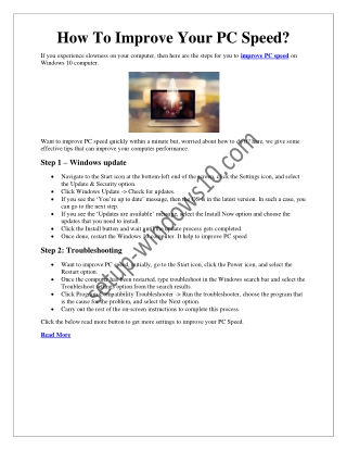 How To Improve Windows 10 PC Speed?
