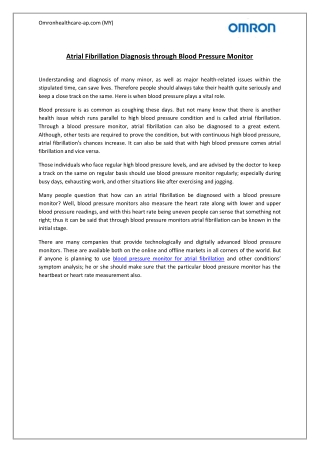 Atrial Fibrillation Diagnosis through Blood Pressure Monitor