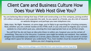 Client Care and Business Culture How Does Your Web Host Give You?