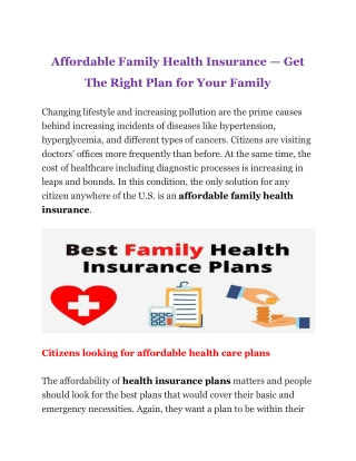 Affordable Family Health Insurance — Get The Right Plan for Your Family