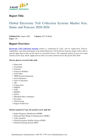 Electronic Toll Collection Systems Market Size, Status and Forecast 2020-2026