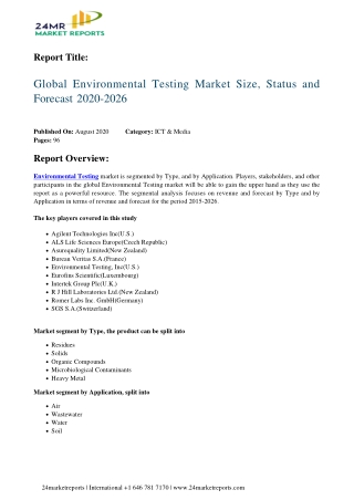 Environmental Testing Market Size, Status and Forecast 2020-2026