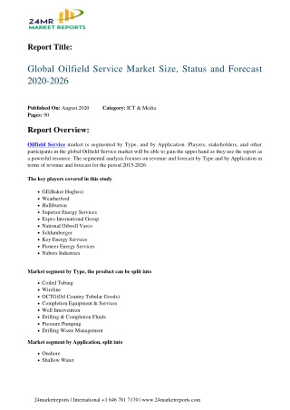 Oilfield Service Market Size, Status and Forecast 2020-2026