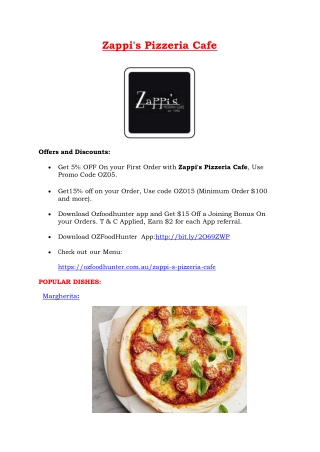 5% off - Zappi's Pizzeria Cafe Epping Menu, NSW
