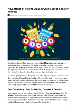Advantages of Playing At Best Online Bingo Sites for Winning