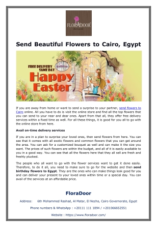 Send Beautiful Flowers to Cairo, Egypt