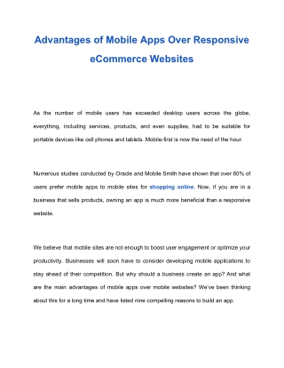 Advantages of Mobile App Over Responsive eCommerce Website