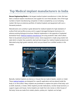 Top Medical implant manufacturers in India
