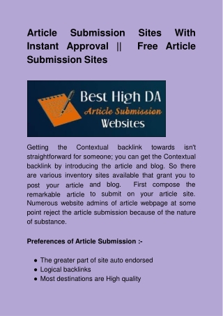 Article Submission Sites With Instant Approval ||  Free Article Submission Sites
