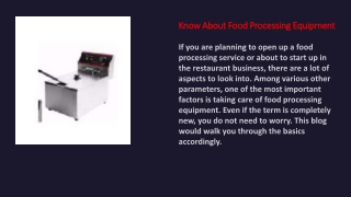 Know About Food Processing Equipment