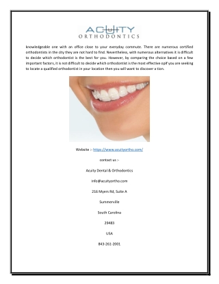 Dentist Goose Creek SC | Acuityortho.com