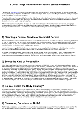 6 Useful Things to Bear In Mind For Funeral Planning