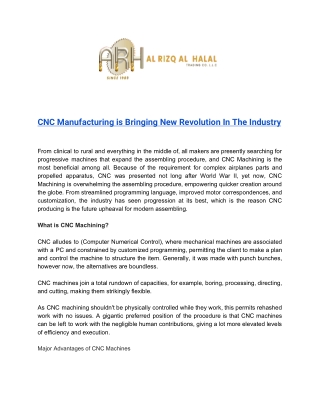 CNC Manufacturing is Bringing New Revolution In The Industry