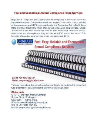 Fast and Economical Annual Compliance Filing Services