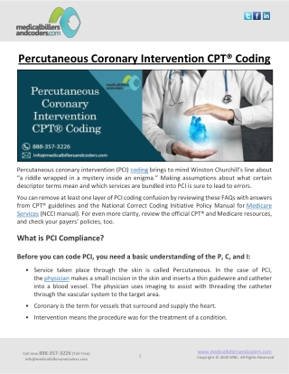 Percutaneous Coronary Intervention CPT® Coding