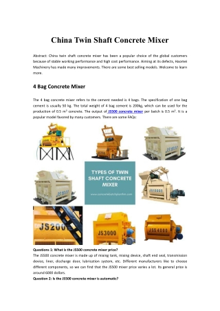 China Twin Shaft Concrete Mixer