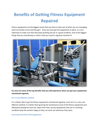 Benefits of getting fitness equipment repaired