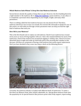 Which Mattress Suits Whom? A Deep Dive Into Mattress Selection