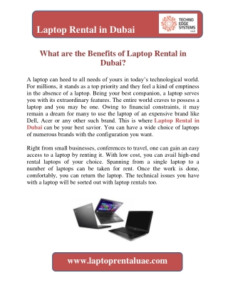 What are the Benefits of Laptop Rental in Dubai?