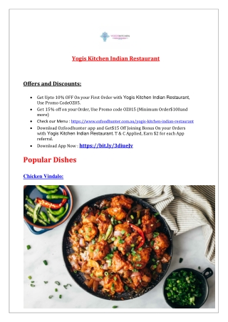 10% Off - Yogis Kitchen Indian Restaurant Menu Barton, ACT