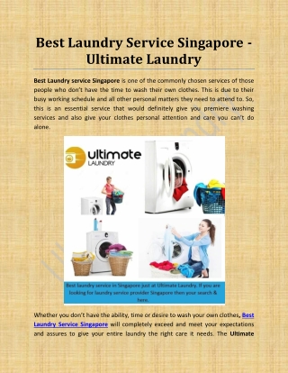 Best Laundry Service Singapore - Ultimate Laundry