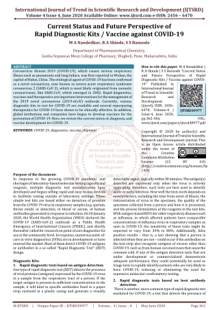 Current Status and Future Perspective of Rapid Diagnostic Kits Vaccine against COVID 19