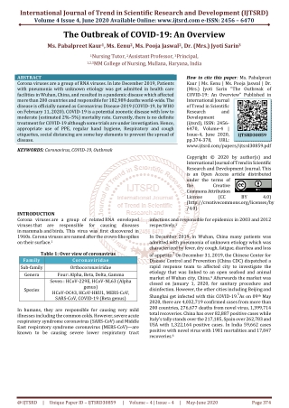 The Outbreak of COVID 19 An Overview