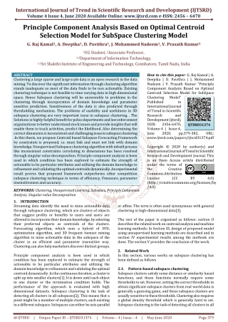 Principle Component Analysis Based on Optimal Centroid Selection Model for SubSpace Clustering Model