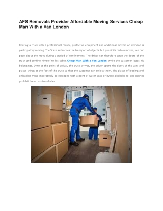 AFS Removals Provider Affordable Moving Services Cheap Man With a Van London