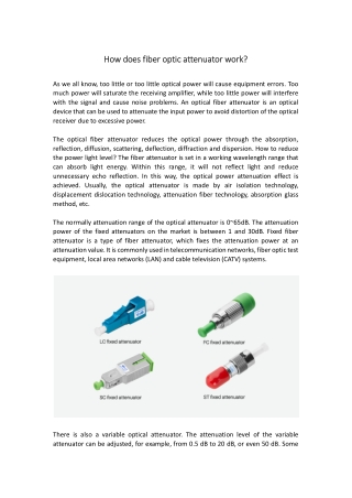 How does fiber optic attenuator work?