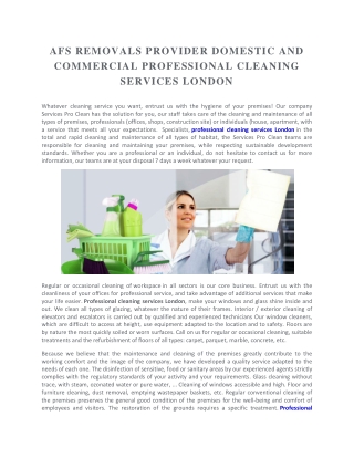 AFS REMOVALS PROVIDER DOMESTIC AND COMMERCIAL PROFESSIONAL CLEANING SERVICES LONDON