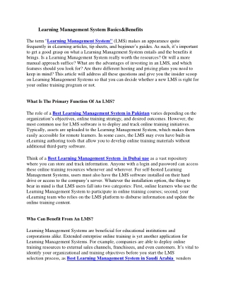 Learning Management System Basics &Benefits