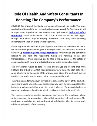 Role Of Health And Safety Consultants In Boosting The Company’s Performance