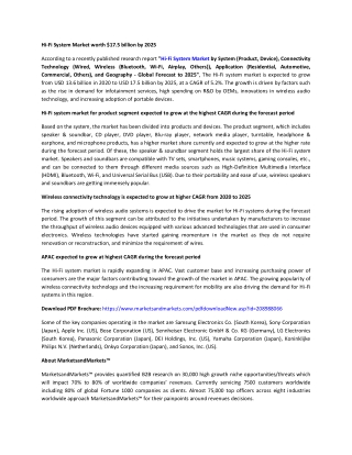 Hi-Fi System Market | Size, Share, system and Industry Analysis and Market Forecast to 2025 | MarketsandMarkets