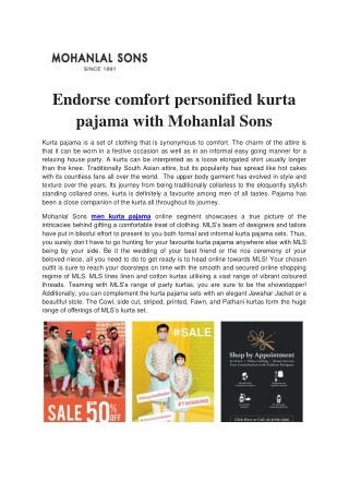 Endorse comfort personified kurta pajama with Mohanlal Sons