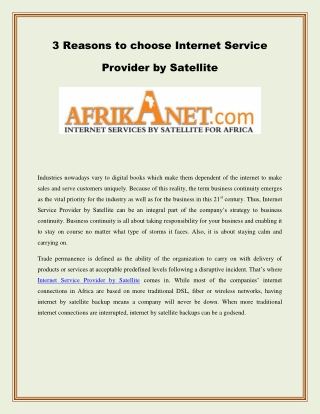 3 Reasons to choose Internet Service Provider by Satellite