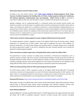 HVAC System Market by Heating Equipment, Ventilation Equipment | COVID-19 Impact Analysis | MarketsandMarkets