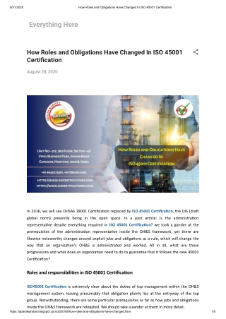 How Roles and Obligations Have Changed In ISO 45001 Certification