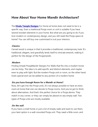 How About Your Home Mandir Architecture?