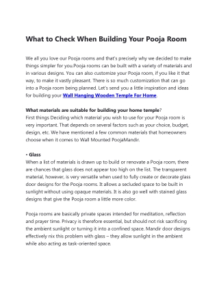 What to Check When Building Your Pooja Room