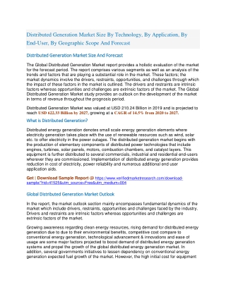 Distributed Generation Market Size By Technology, By Application, By End-User, By Geographic Scope And Forecast