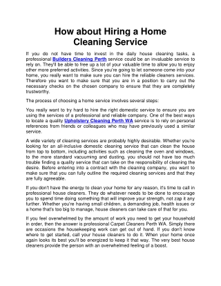 How about Hiring a Home Cleaning Service