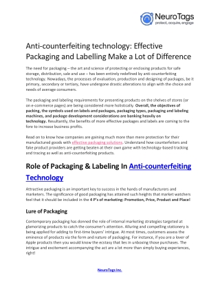 Anti-counterfeiting technology: Effective Packaging and Labelling Make a Lot of Difference